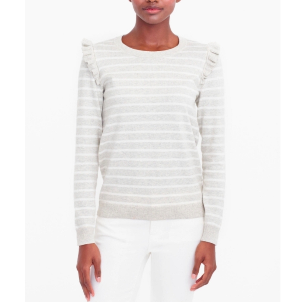 J. Crew Striped Ruffled Shoulder Sweater J2606 Classic Preppy Trendy Winter